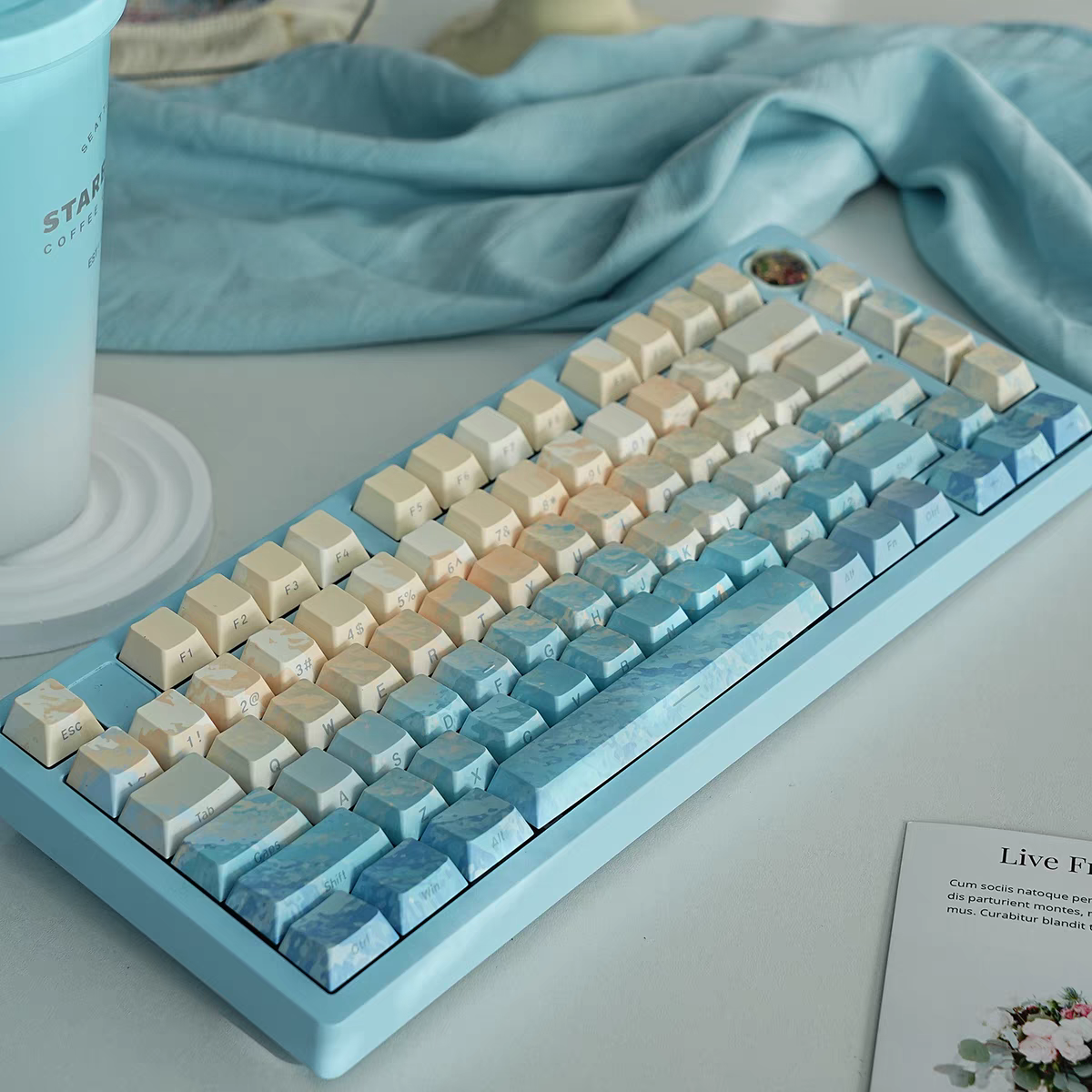 Aqua Line Cherry Profile Side Engraved PBT Keycap Set