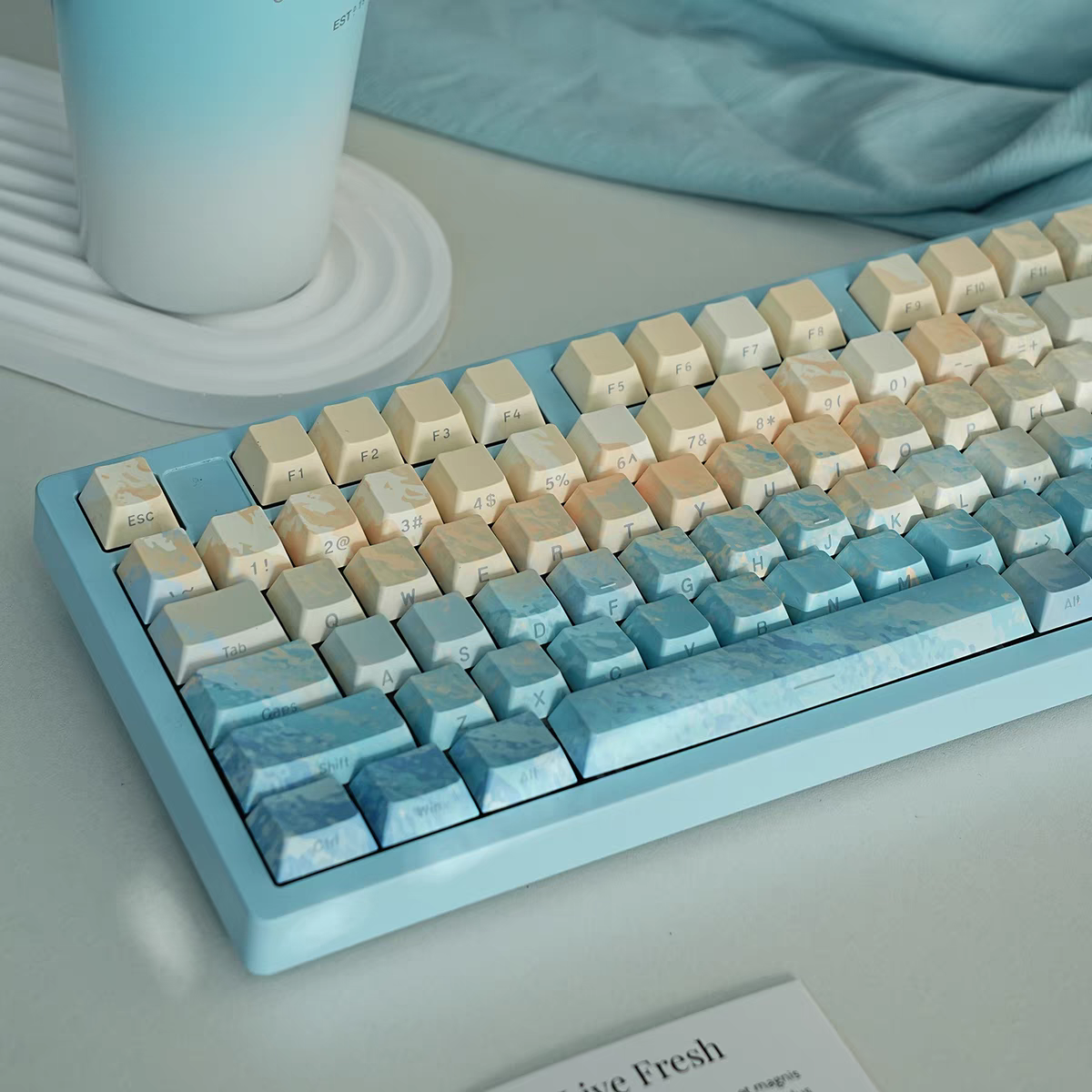 Aqua Line Cherry Profile Side Engraved PBT Keycap Set